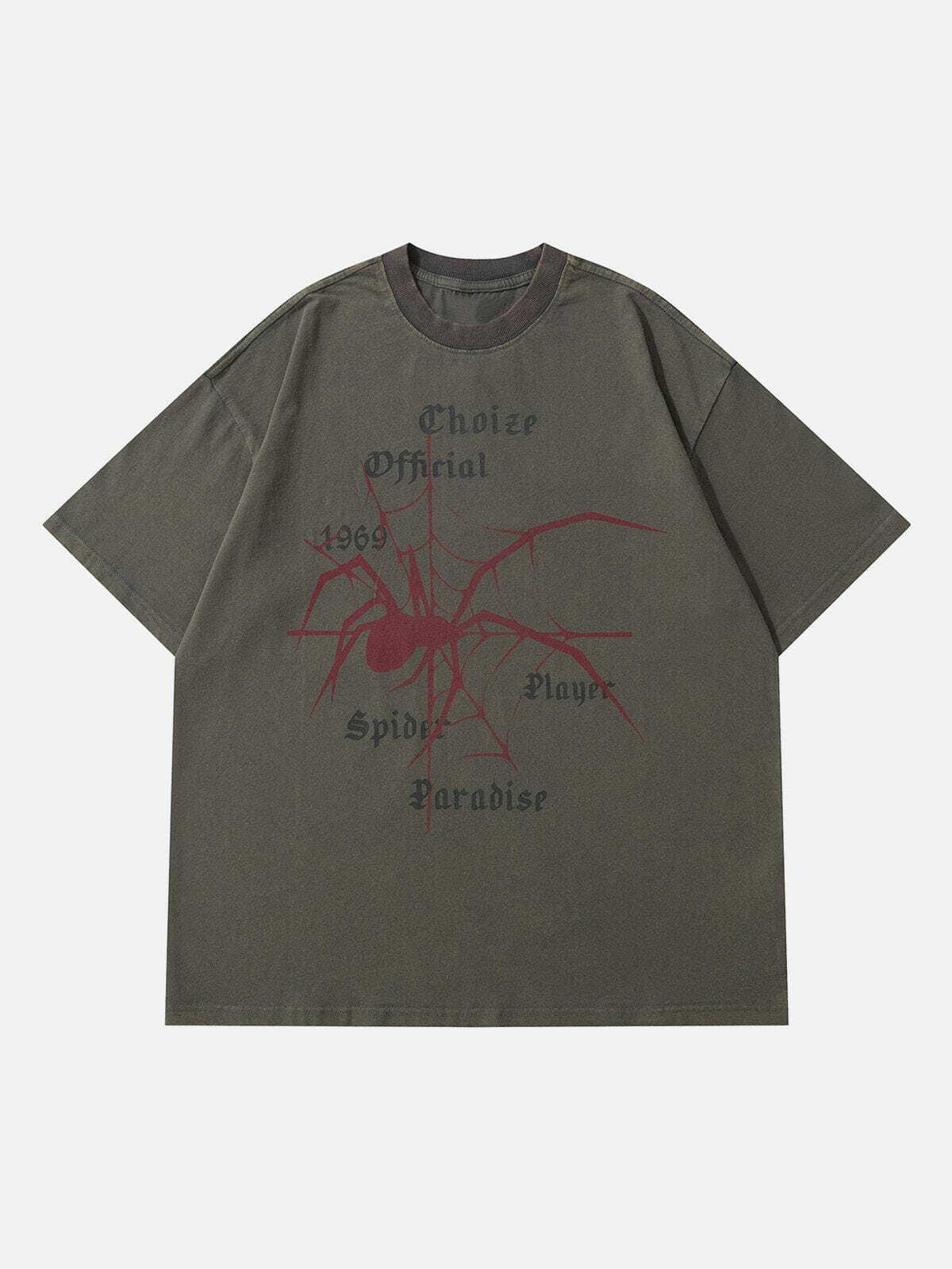 Spider Print Washed Tee - Y2K Aesthetic Grunge Style Top for Cute Outfits & Comfy Vibes