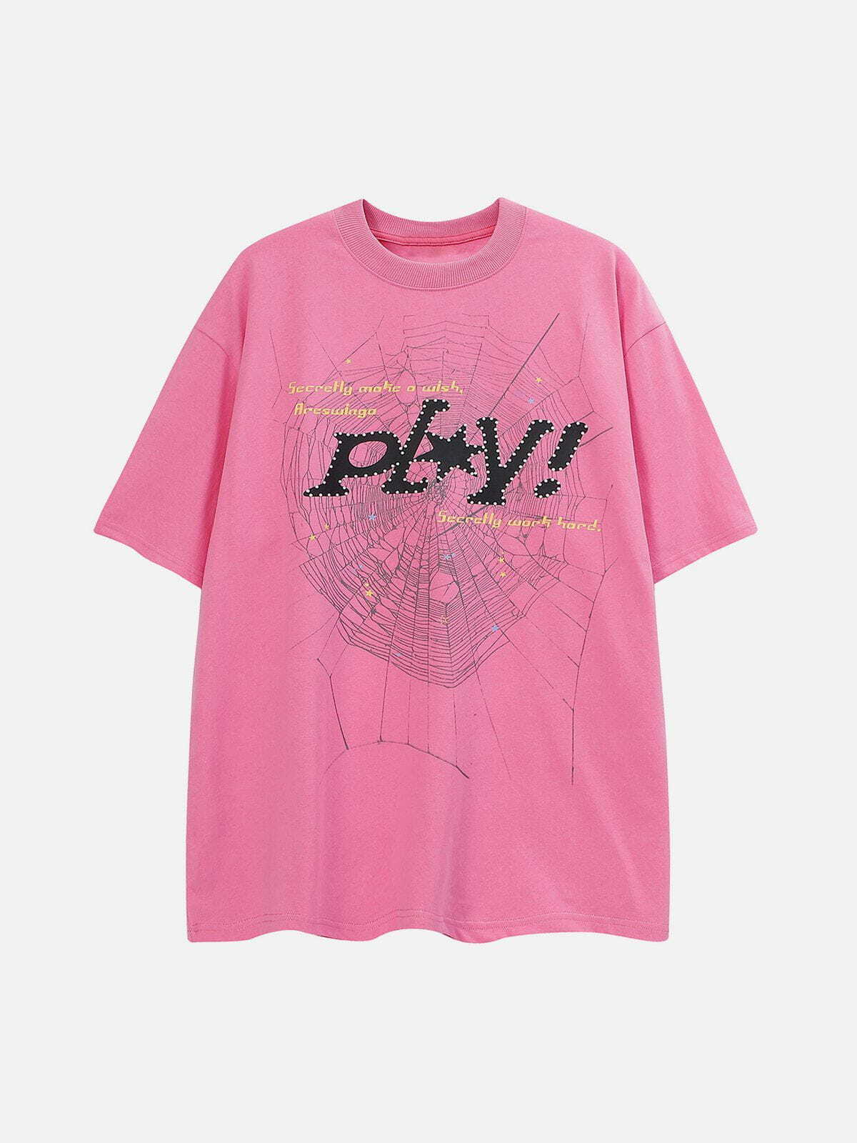 Spider Web Letter Print Tee - Y2K Aesthetic Grunge Style Cute Top for Cozy Outfits