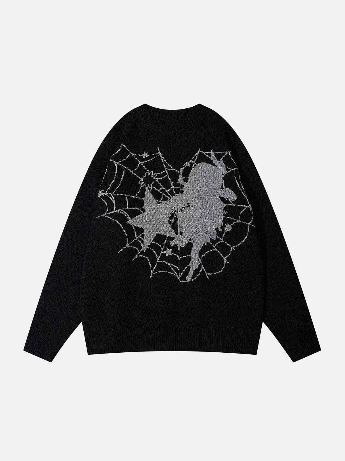 Spider Web Stars Graphic Sweater - Y2K Aesthetic, Grunge Style, Cute Tops for Fall