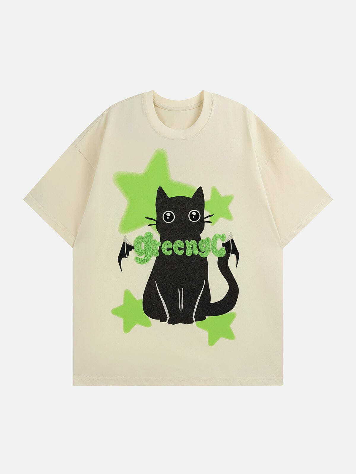 Star Cat Graphic Tee - Y2K Aesthetic Cute Top for Coquette & Grunge Styles