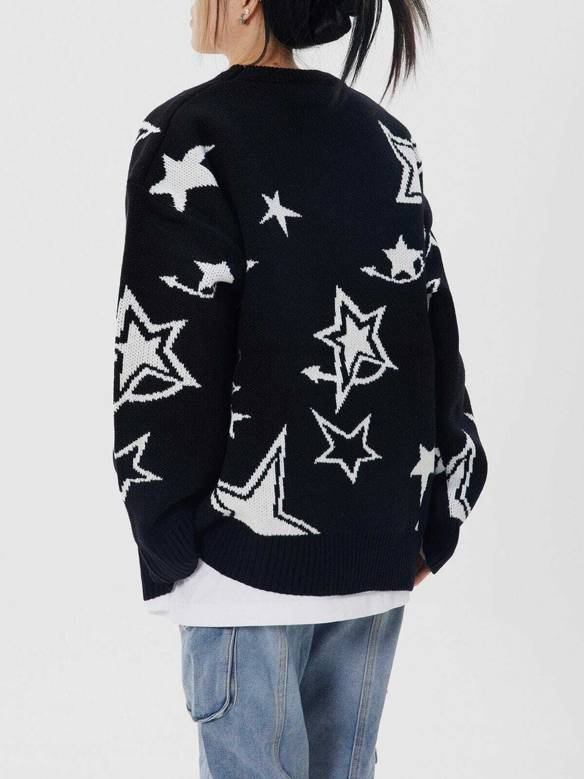 Star Clash Embroidery Sweater - Y2K Aesthetic, Cute Tops, Grunge Style, Cozy Fashion