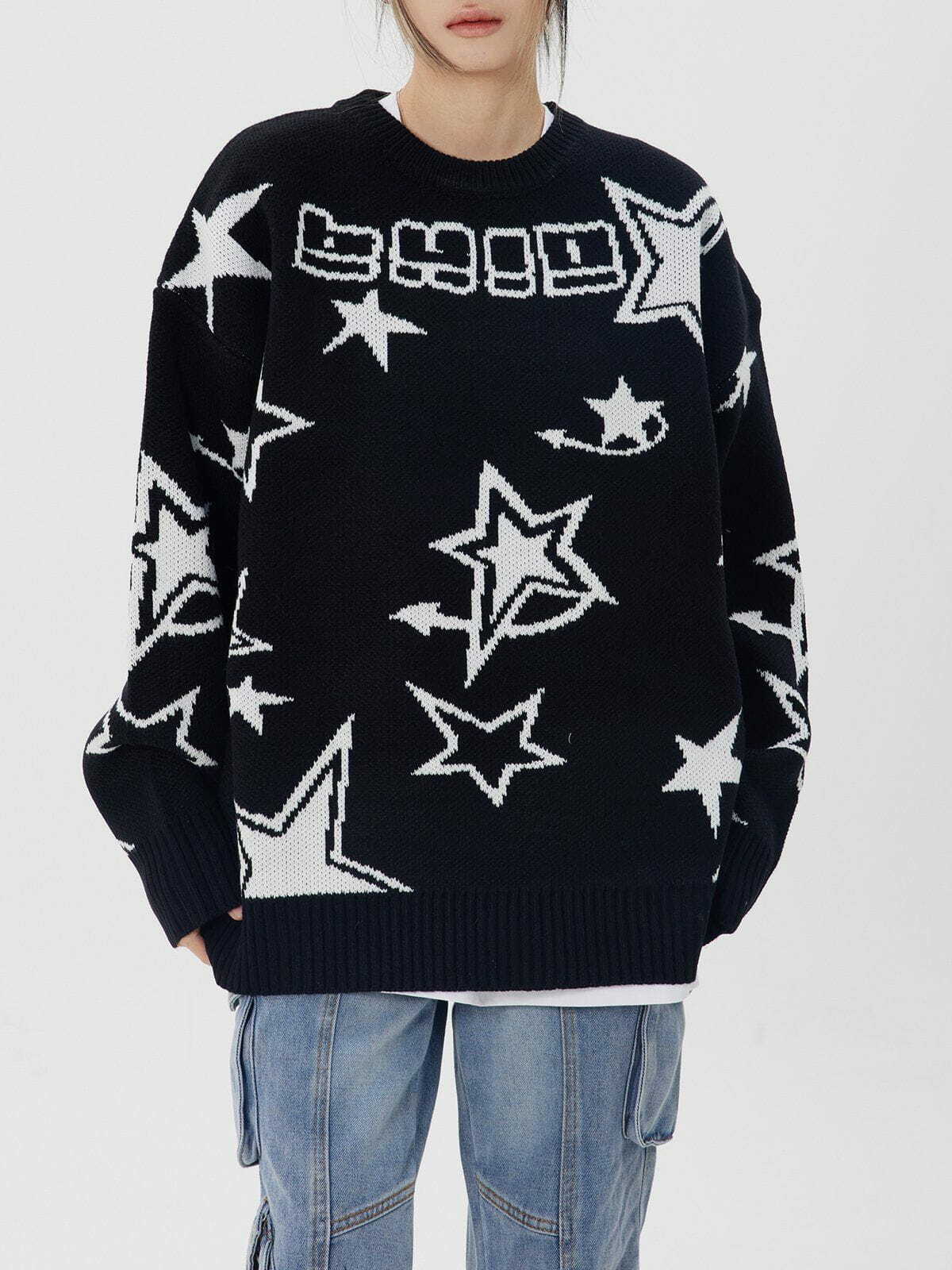 Star Clash Embroidery Sweater - Y2K Aesthetic, Cute Tops, Grunge Style, Cozy Fashion