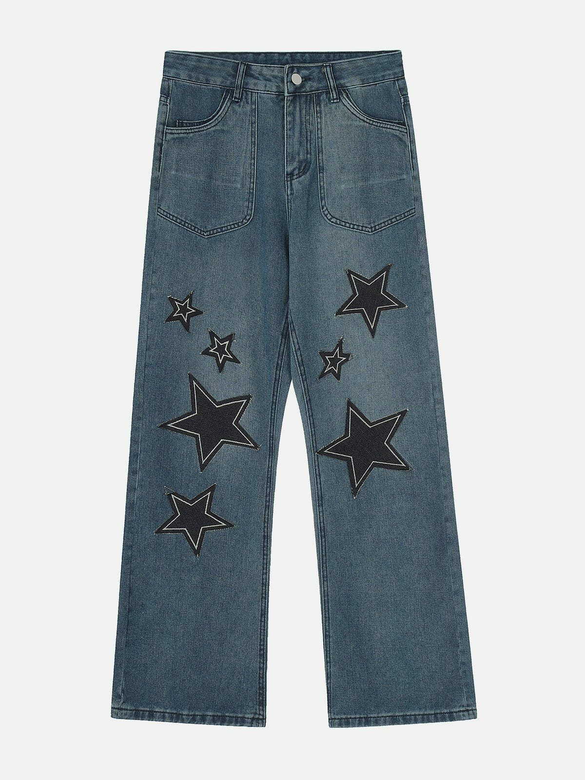 Star Collage Y2K Jeans - Trendy Grunge Aesthetic with Cute Pastel Goth Vibes