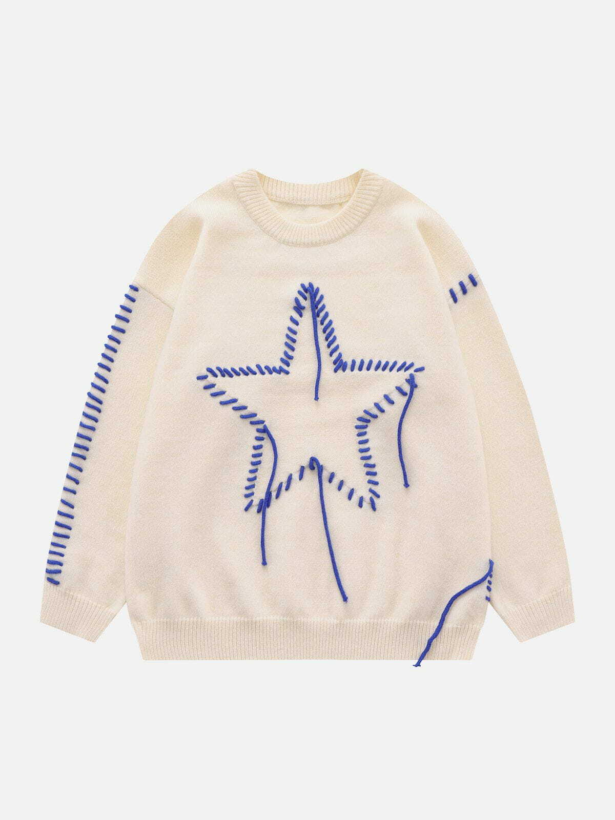 Star Contrast Color Seam Sweater - Y2K Aesthetic, Cute Tops for Coquette & Grunge Styles