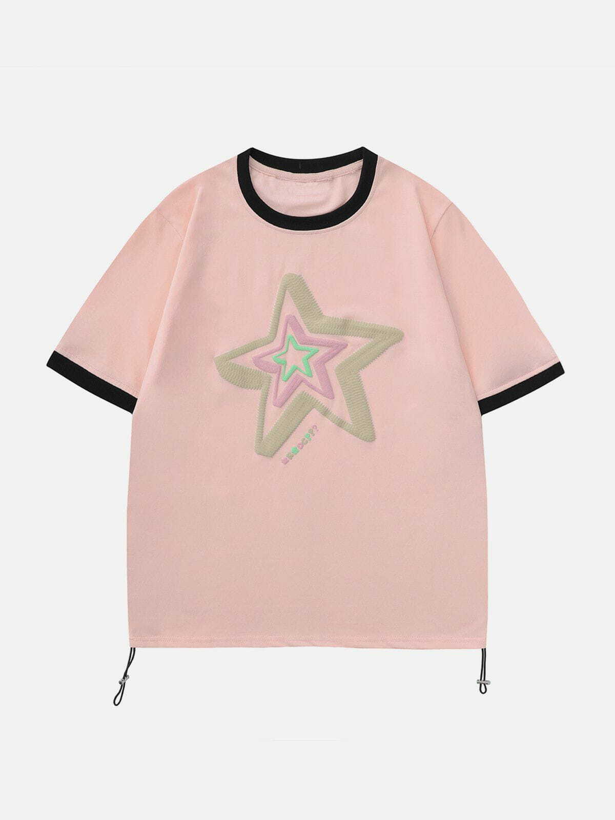 Star Embroidery Drawstring Tee - Y2K Fashion, Cute Tops, Coquette Aesthetic, Comfy Style