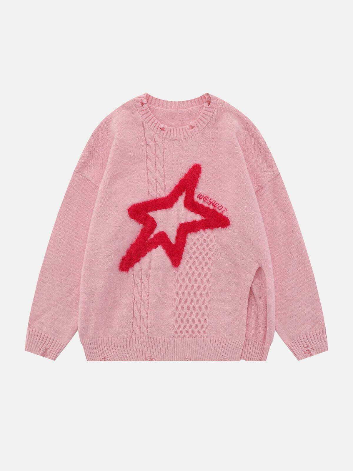 Star Embroidery Sweater - Y2K Fashion, Cute Tops, Coquette Aesthetic, Grunge Style