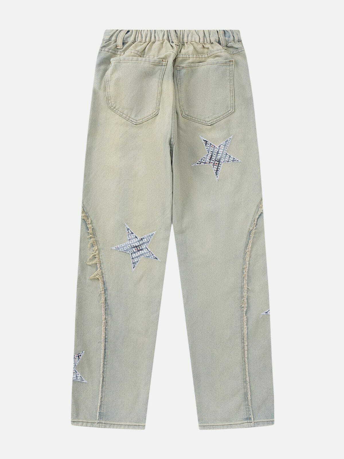 Star Embroidery Y2K Jeans - Cute Grunge Aesthetic Denim for Trendy Outfits