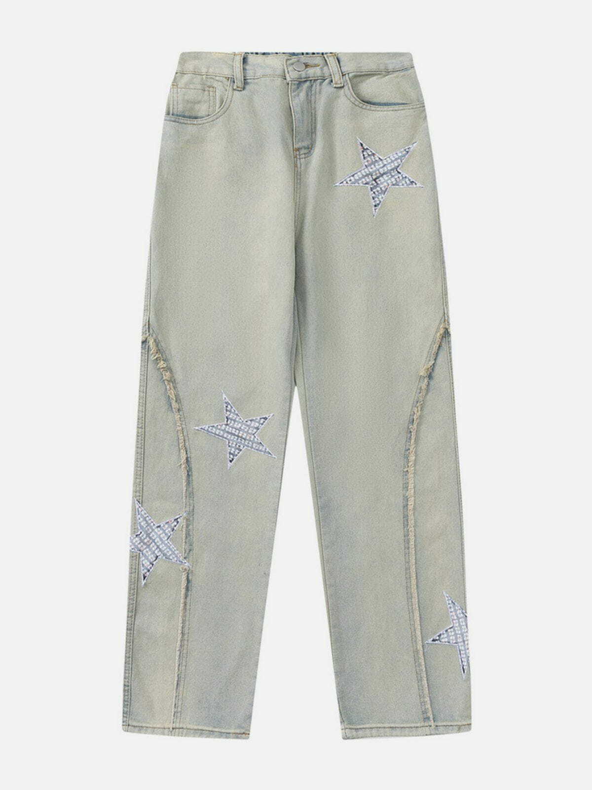 Star Embroidery Y2K Jeans - Cute Grunge Aesthetic Denim for Trendy Outfits