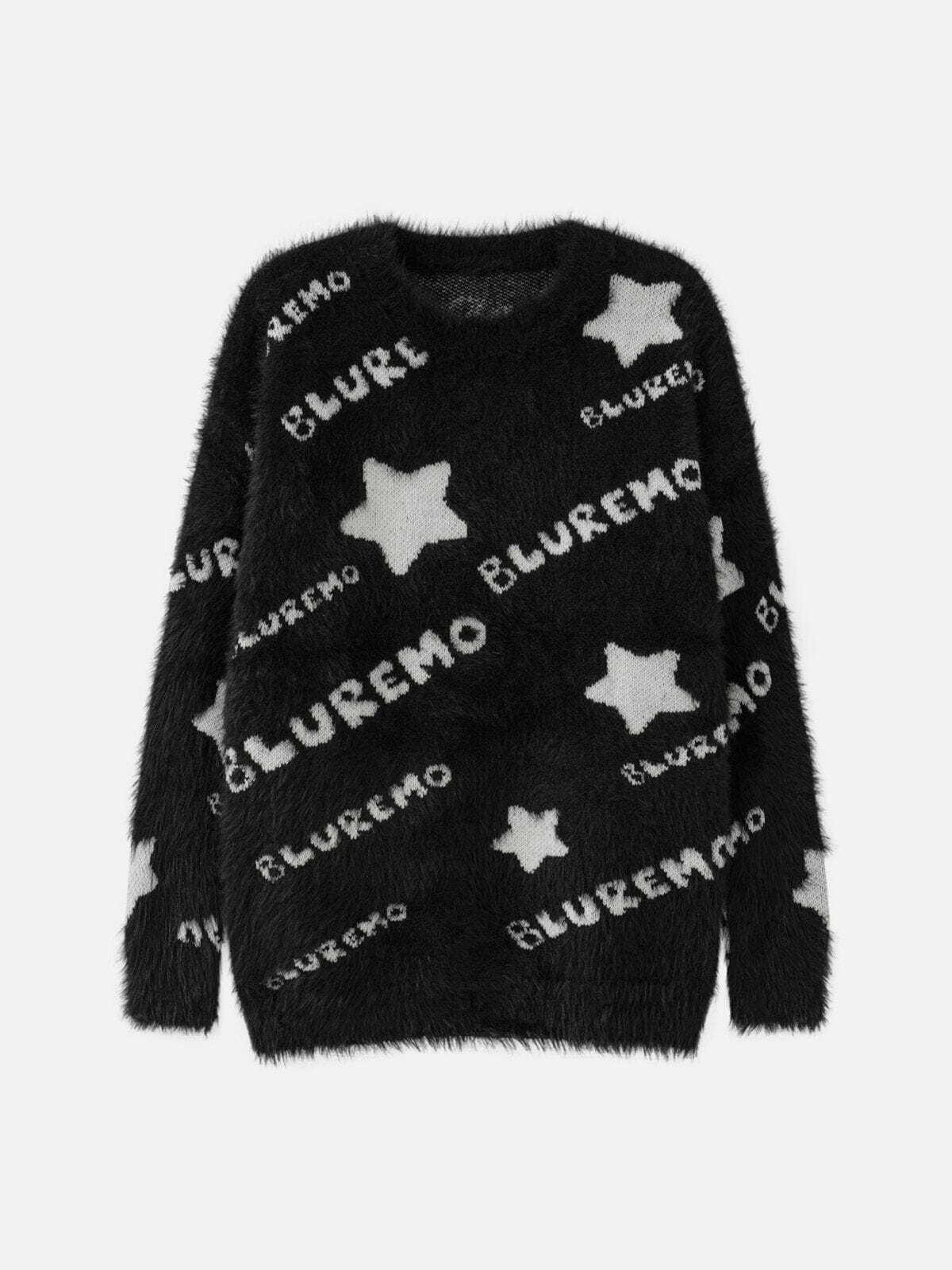 Star Letter Embroidery Sweater - Y2K Aesthetic Cute Top for Coquette & Grunge Styles