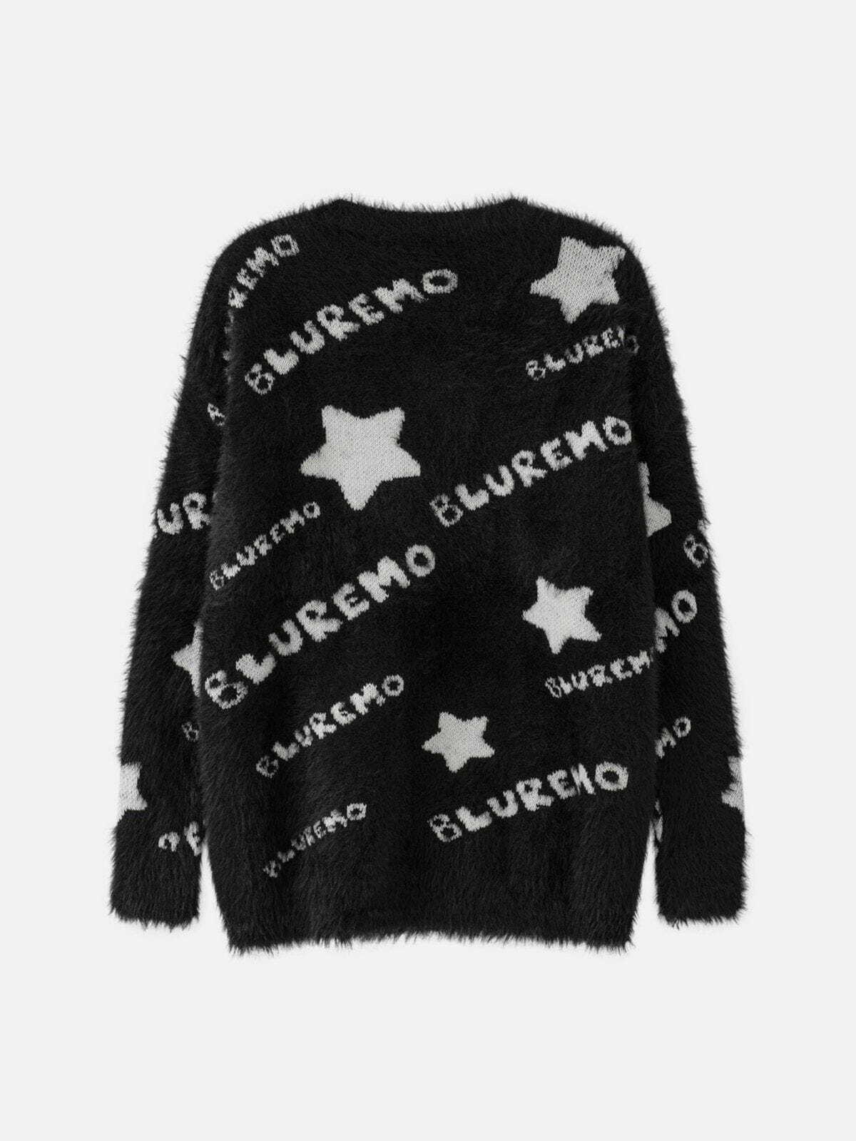 Star Letter Embroidery Sweater - Y2K Aesthetic Cute Top for Coquette & Grunge Styles