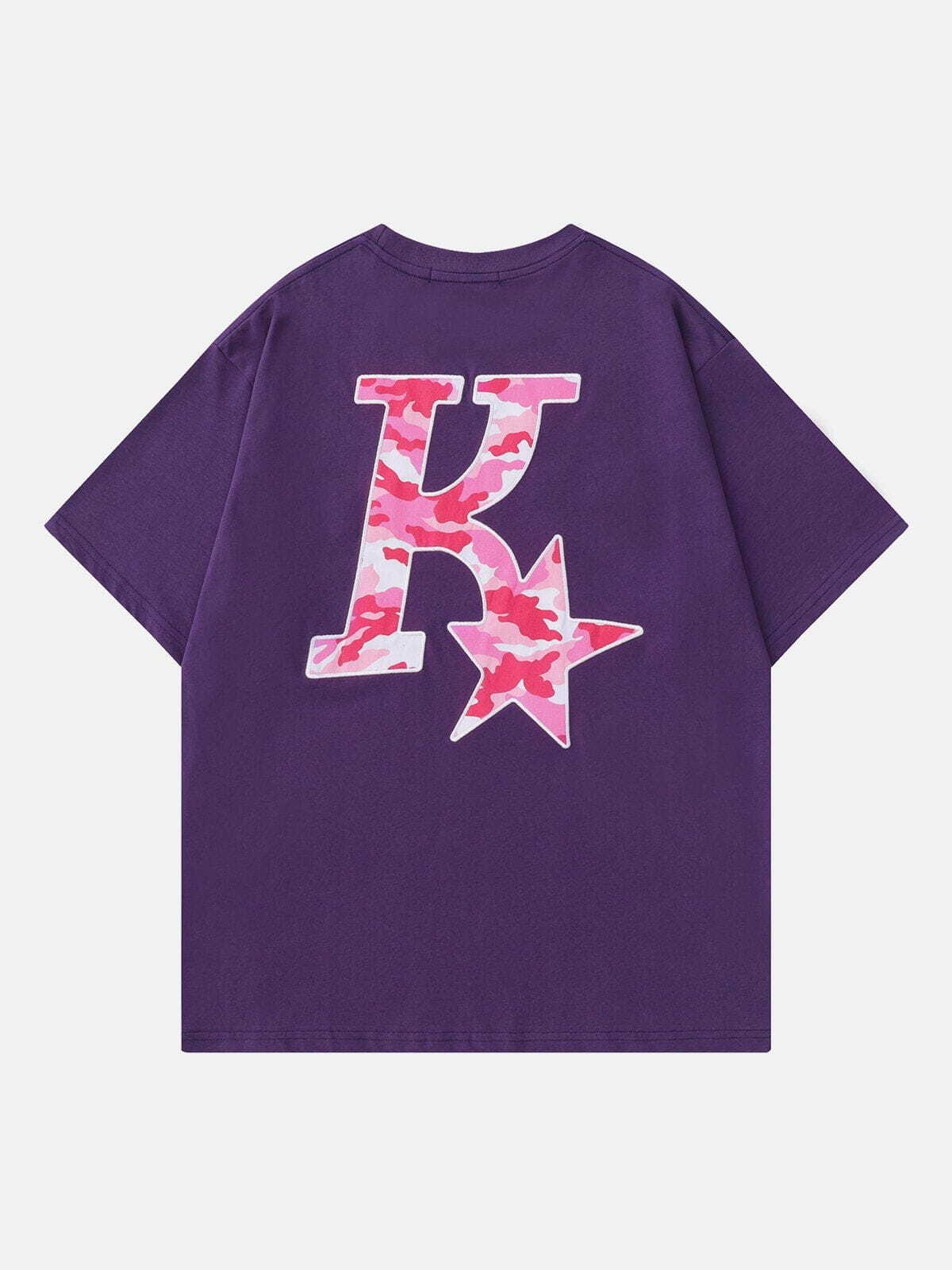 Star Letter Embroidery Tee - Y2K Fashion Cute Top for Coquette Aesthetic & Grunge Style