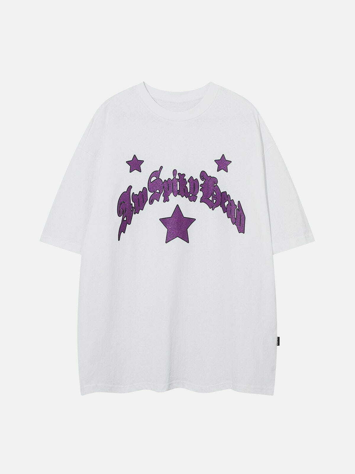 Star Letter Print Solid Tee - Y2K Fashion Essential for Aesthetic Outfits & Comfy Style