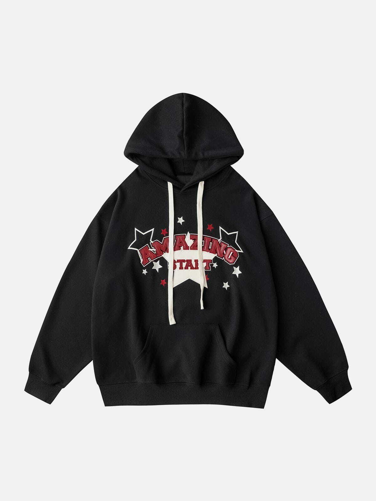 Star Letter Print Y2K Hoodie - Cute Aesthetic Top for Coquette, Grunge, and Soft Girl Styles