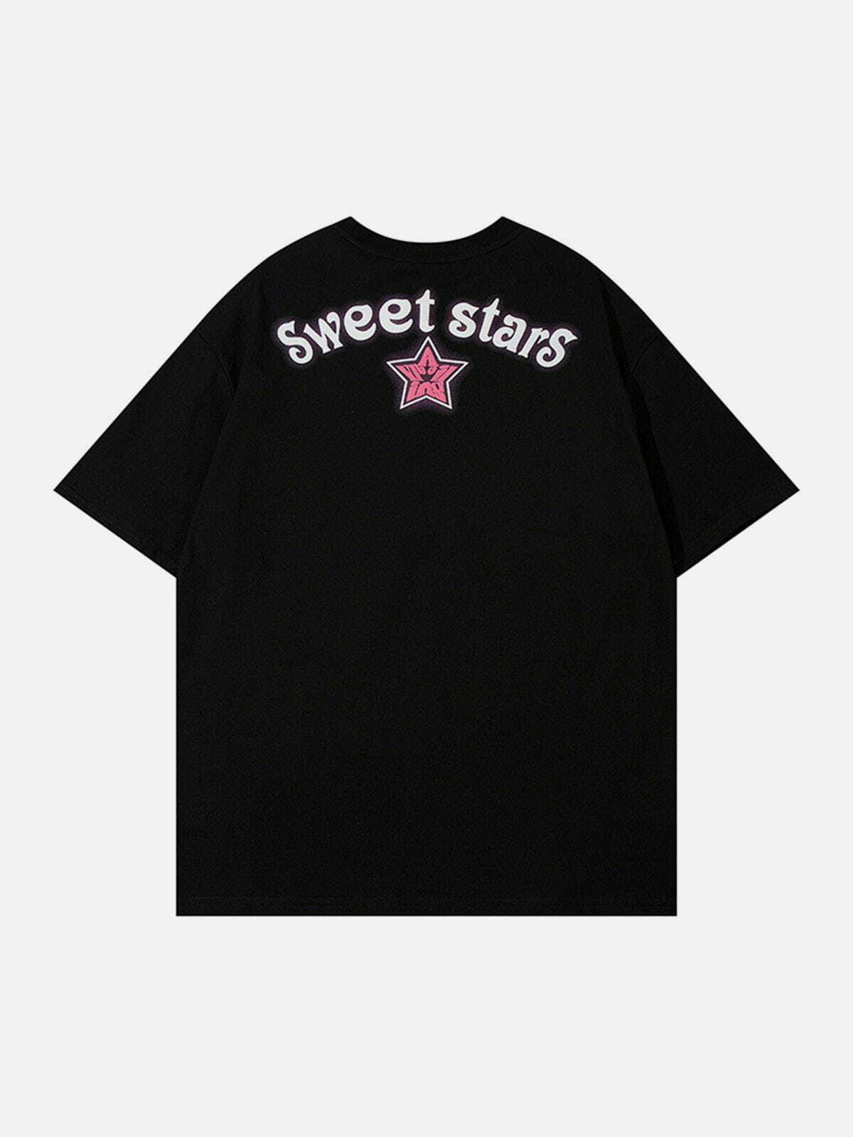 Star Print Butterfly Shadow Tee - Y2K Aesthetic Top for Grunge & Coquette Styles