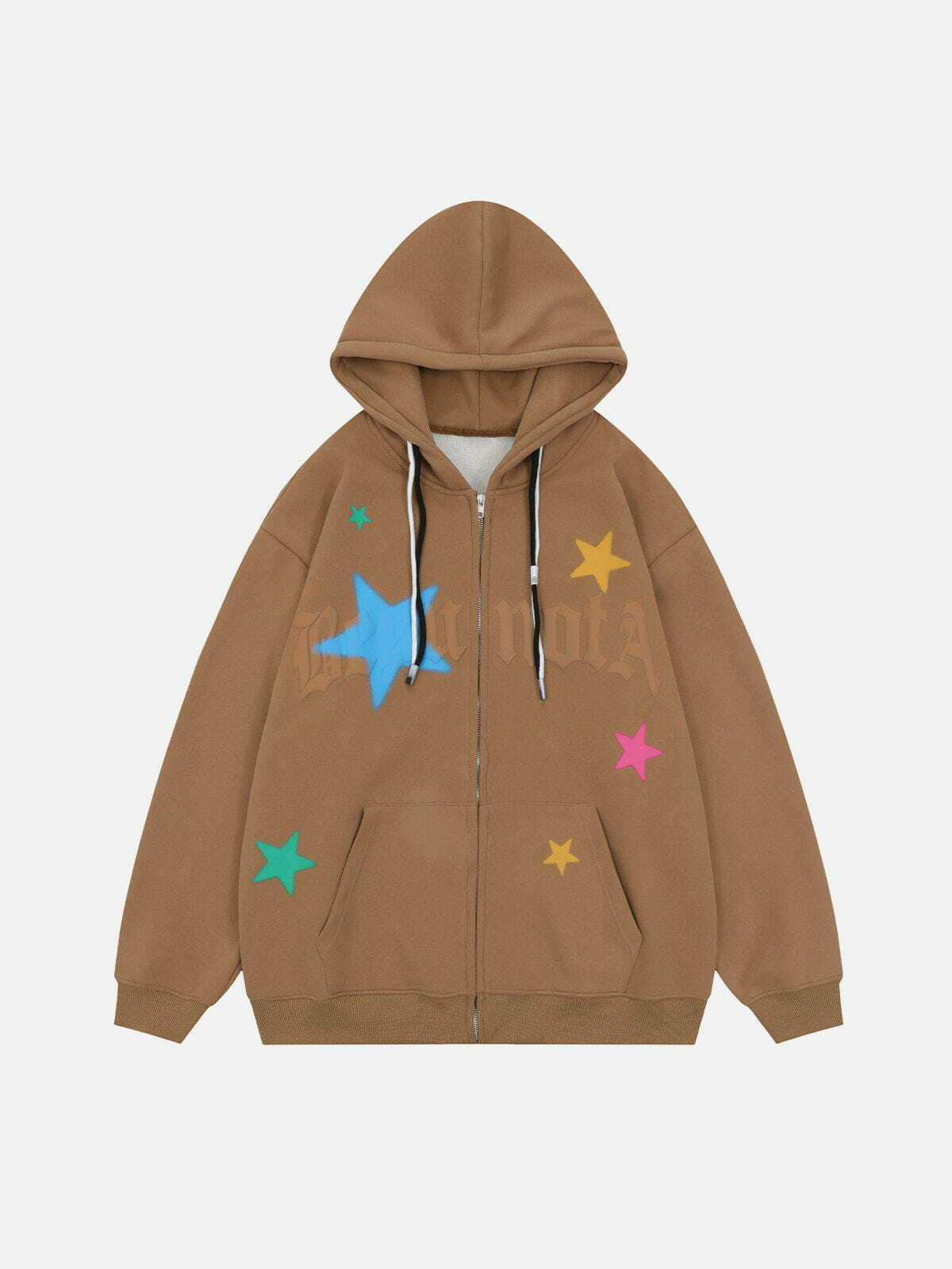 Star Print Fleece Zip Hoodie - Y2K Aesthetic Comfy Hoodie for Grunge and Coquette Styles