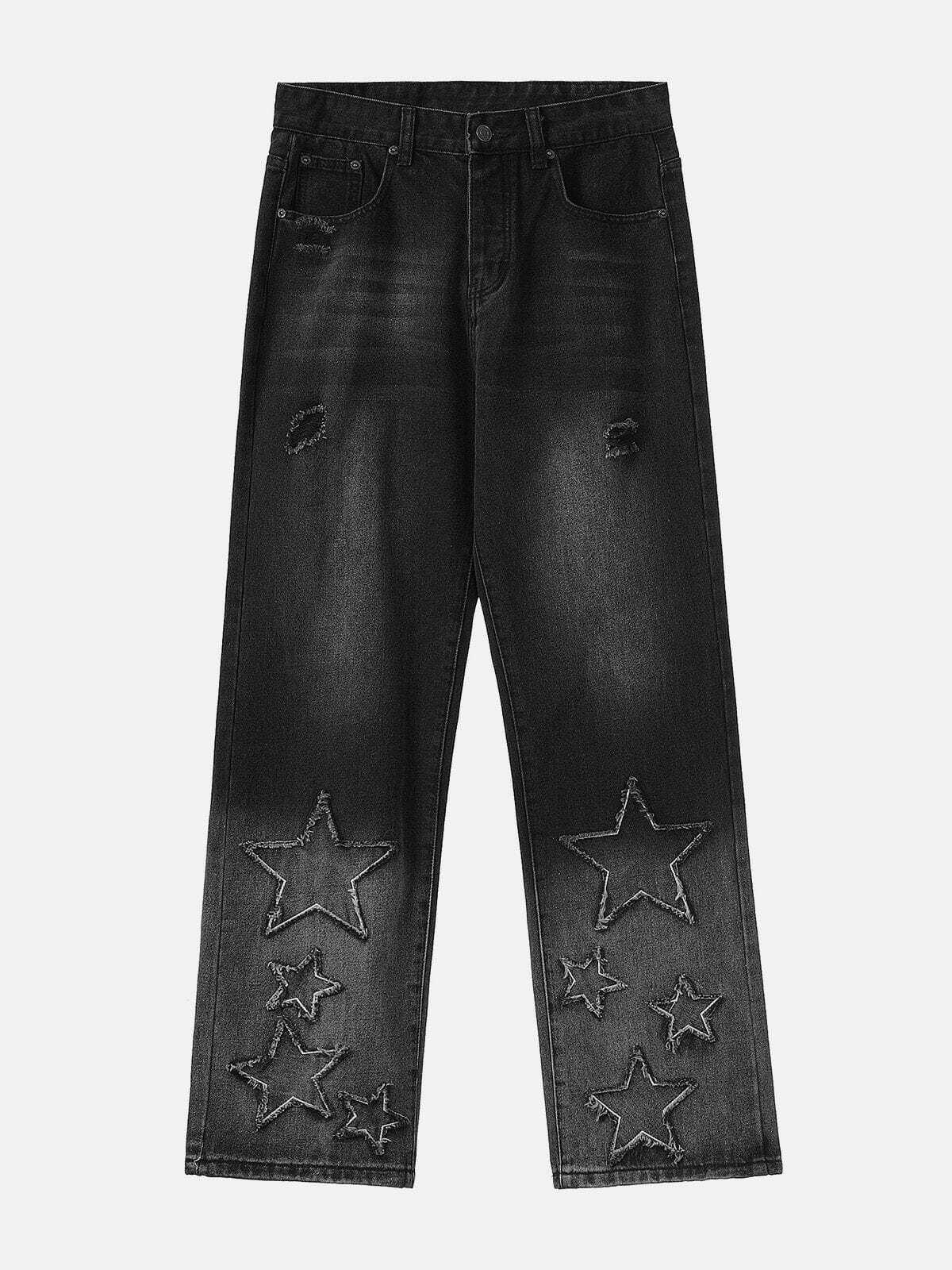 Star Print Patchwork Jeans - Y2K Aesthetic Denim for Grunge and Coquette Styles