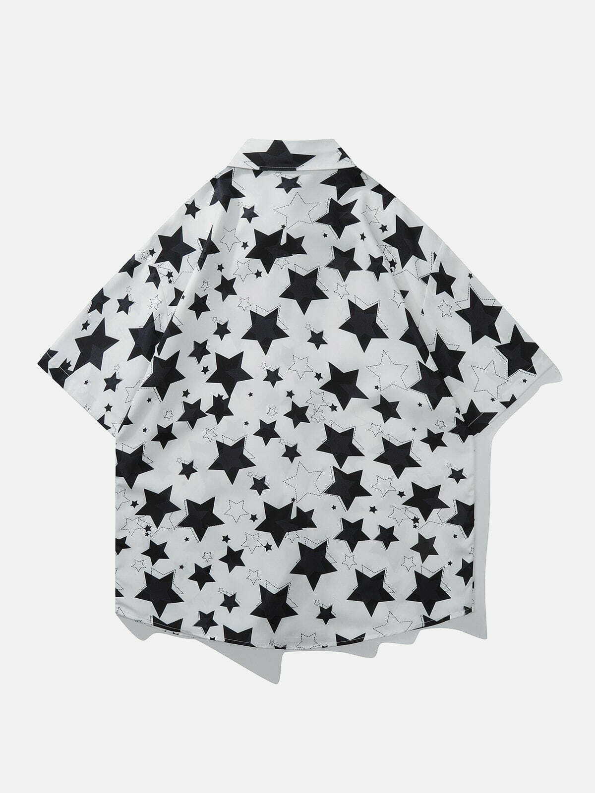 Star Print Y2K Aesthetic Short Sleeve Shirt - Cute Tops for Grunge & Coquette Styles