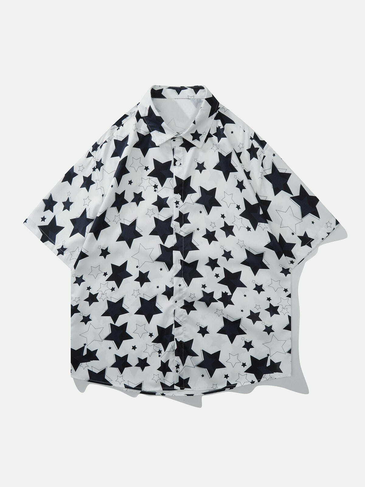 Star Print Y2K Aesthetic Short Sleeve Shirt - Cute Tops for Grunge & Coquette Styles