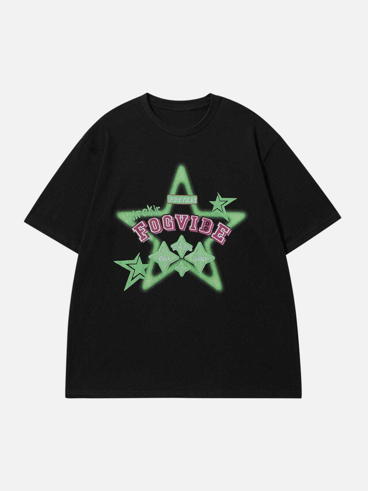 Star Print Y2K Aesthetic Tee - Cute Grunge Style Top for Comfy Outfits & Aesthetic Photos