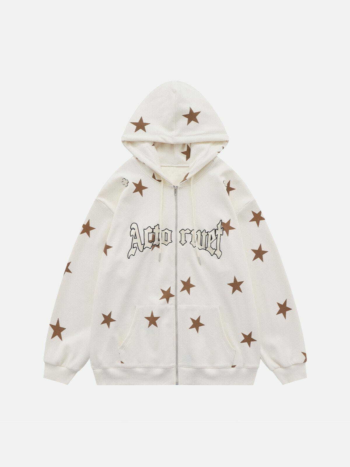 Star Print Y2K Hoodie - Cute Comfy Aesthetic for Grunge, Coquette, and Pastel Goth Styles