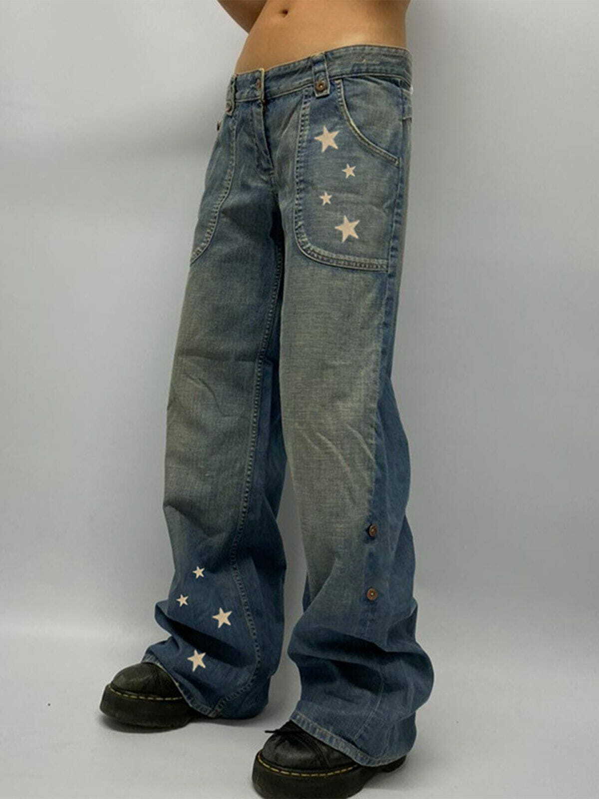 Star Print Y2K Jeans - Low Rise Straight Leg for Grunge Aesthetic & Cute Outfits