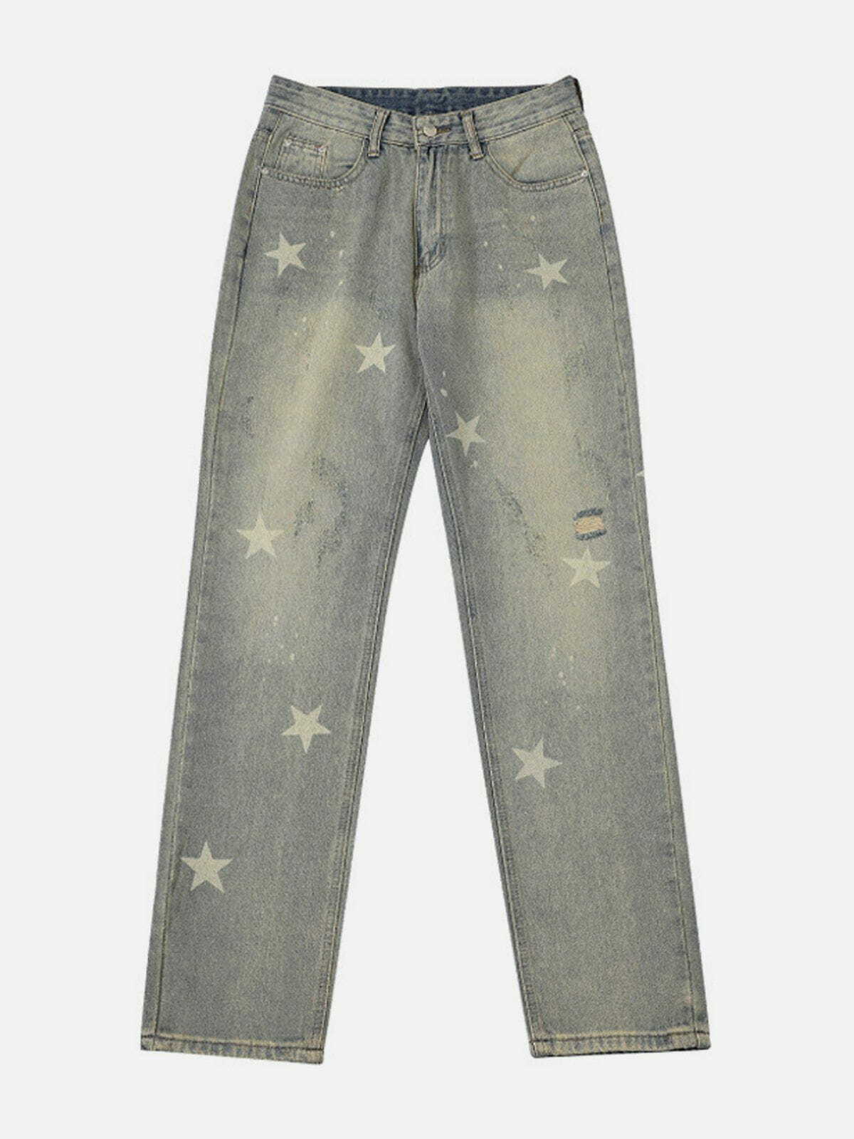 Star Print Y2K Jeans - Trendy Grunge Aesthetic Denim for Cute Outfits & Comfy Style