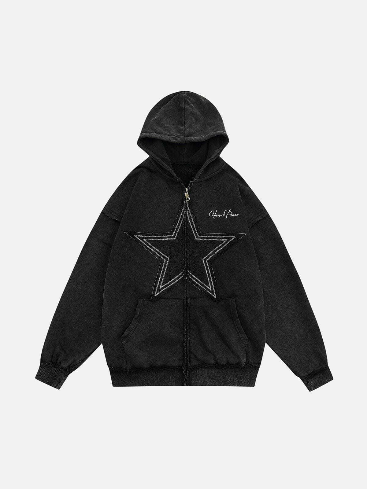 Star Washed Y2K Hoodie - Comfy Grunge Aesthetic Zip-up for Cute Outfits & Aesthetic Looks