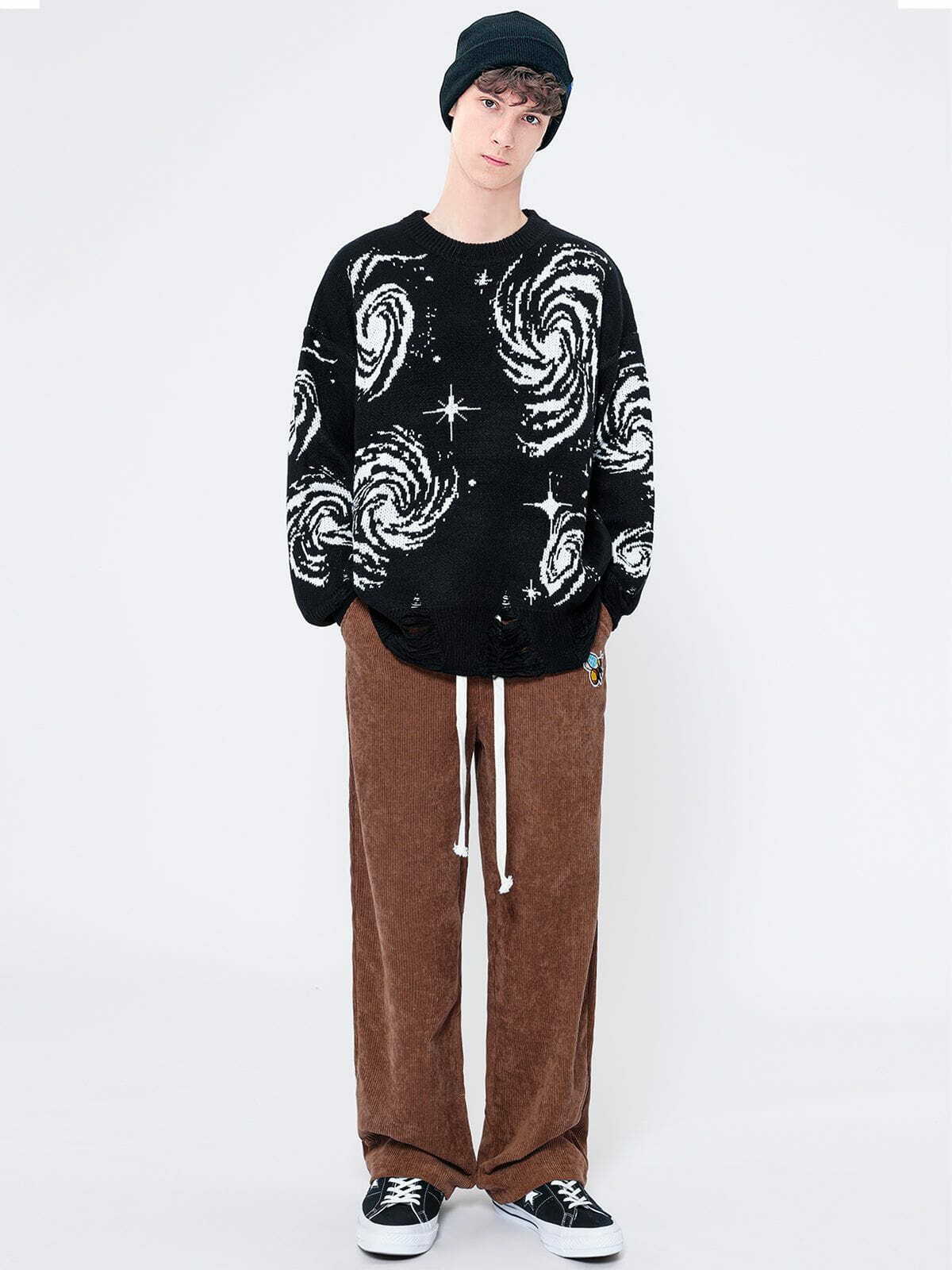 Starry Night Y2K Aesthetic Jacquard Knit Sweater - Cozy Grunge Style for Fall