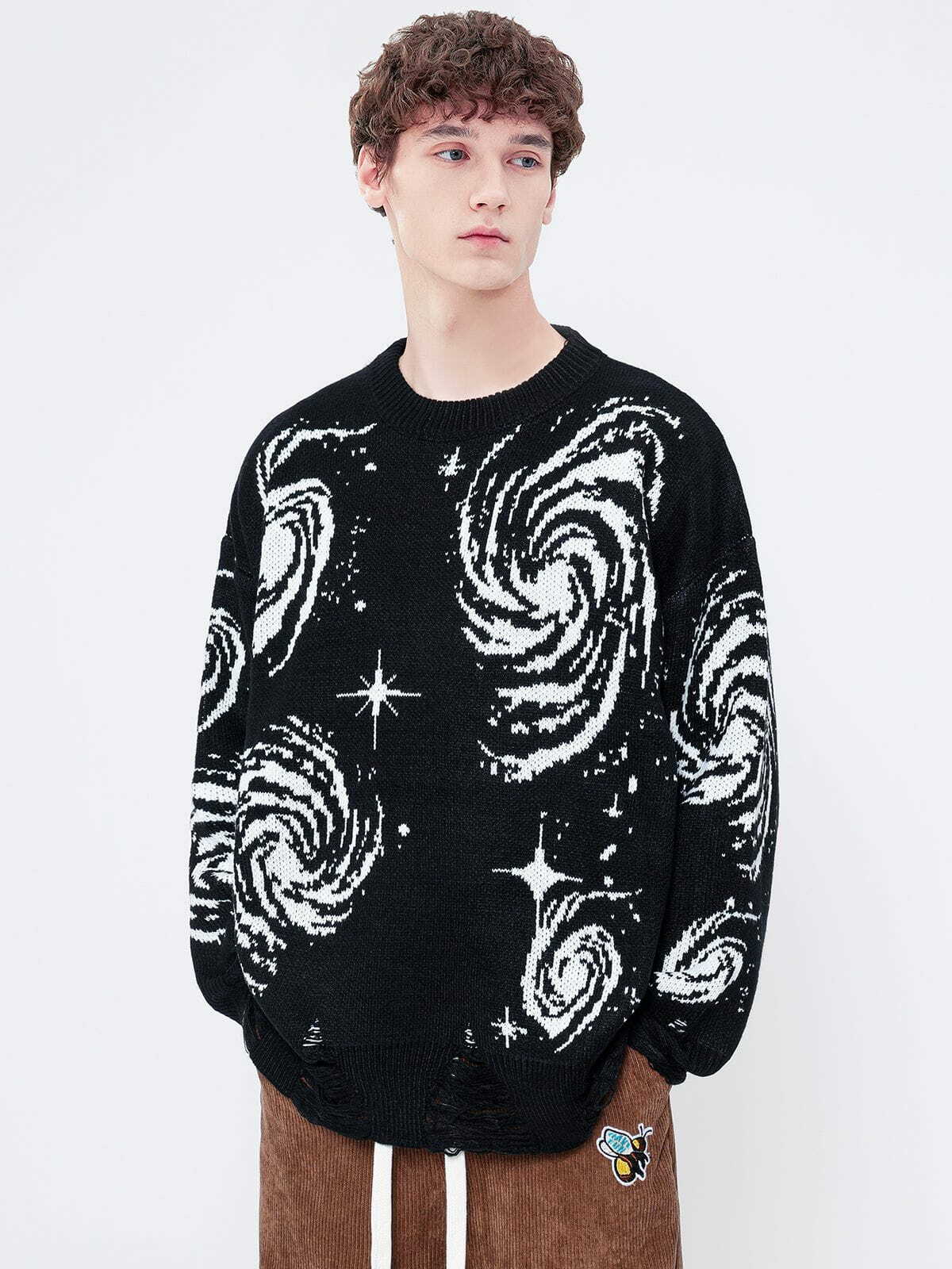 Starry Night Y2K Aesthetic Jacquard Knit Sweater - Cozy Grunge Style for Fall