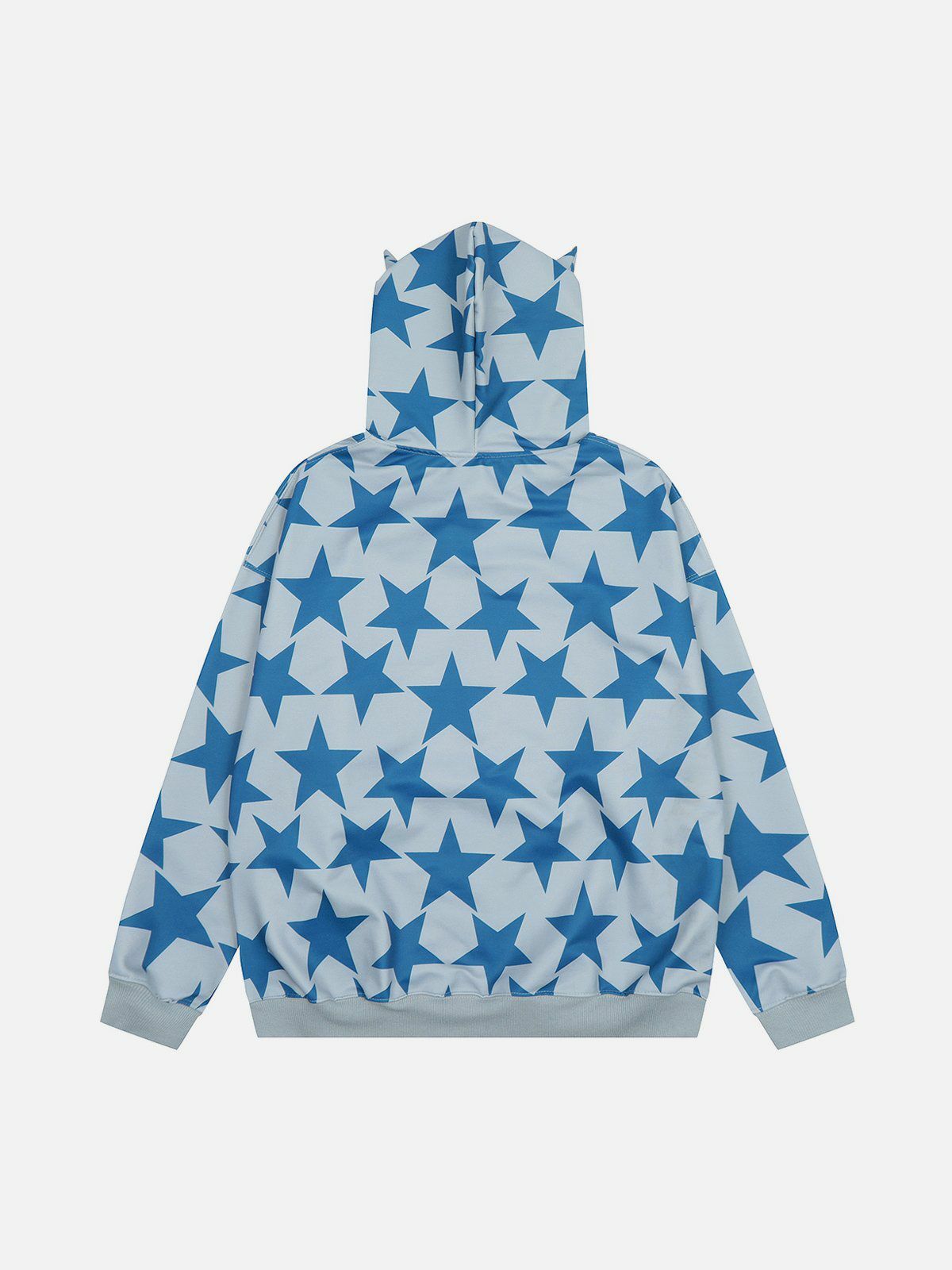 Stars Print Devil Horns Zipper Hoodie - Y2K Aesthetic Grunge Style Comfy Cute Hoodie