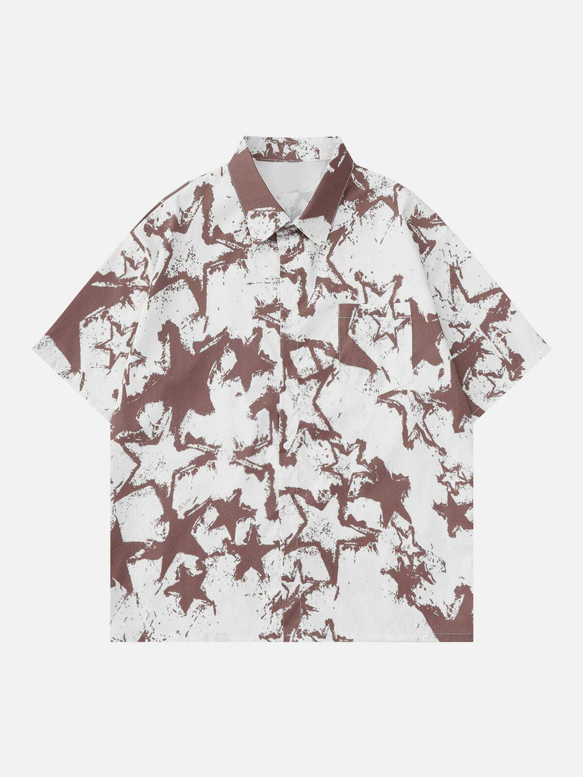 Stars Print Y2K Aesthetic Short Sleeve Shirt - Cute Tops for Grunge & Coquette Styles