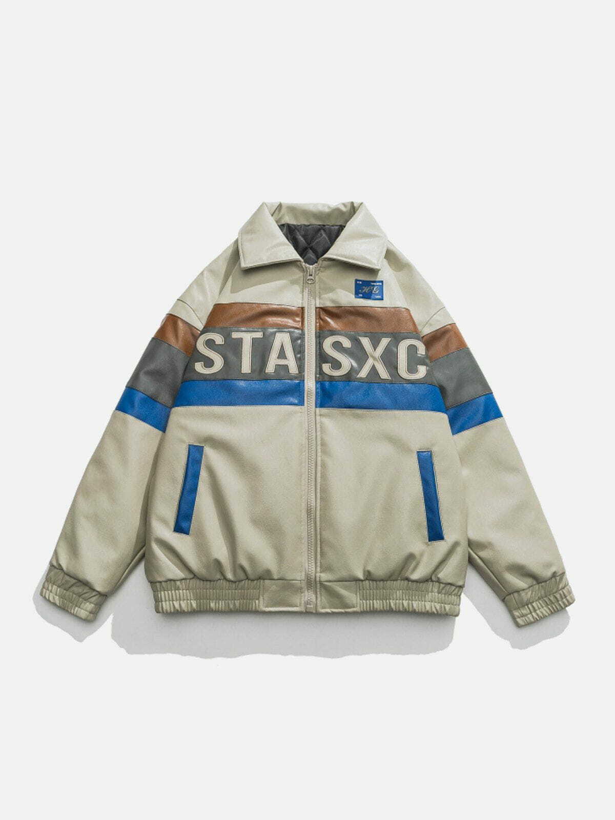 STASXC Y2K Patchwork PU Winter Coat - Grunge Aesthetic Outerwear for Cozy Style