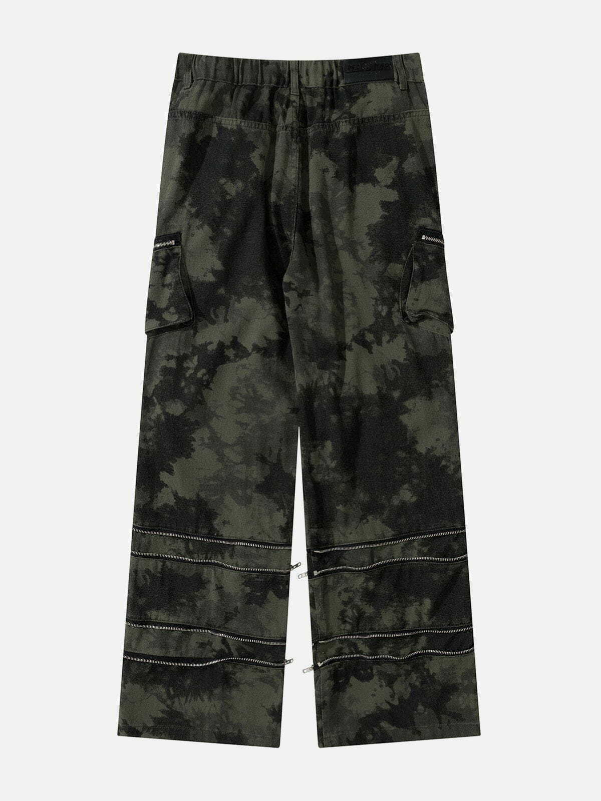 Trendy Camouflage Cargo Pants with Multi-Pocket Zipper Design for Y2K and Grunge Aesthetic