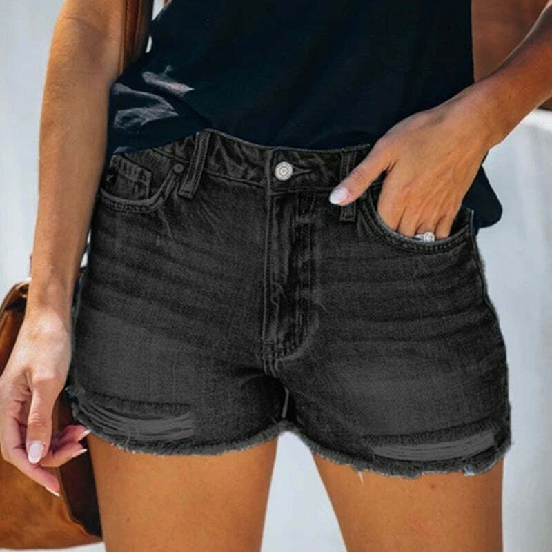 Trendy High Waist Ripped Denim Shorts - Y2K Fashion, Grunge Aesthetic, Cute Street Style