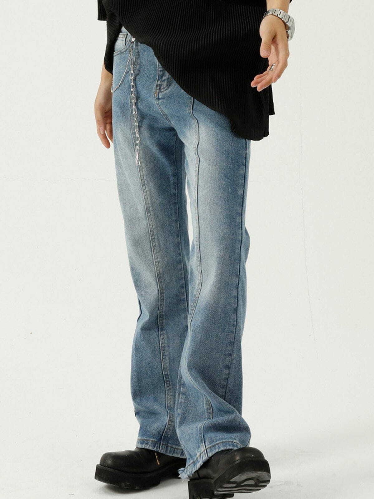 Trendy Loose-Fit Micro-Flare Frayed Jeans for Y2K Fashion & Grunge Aesthetic Lovers