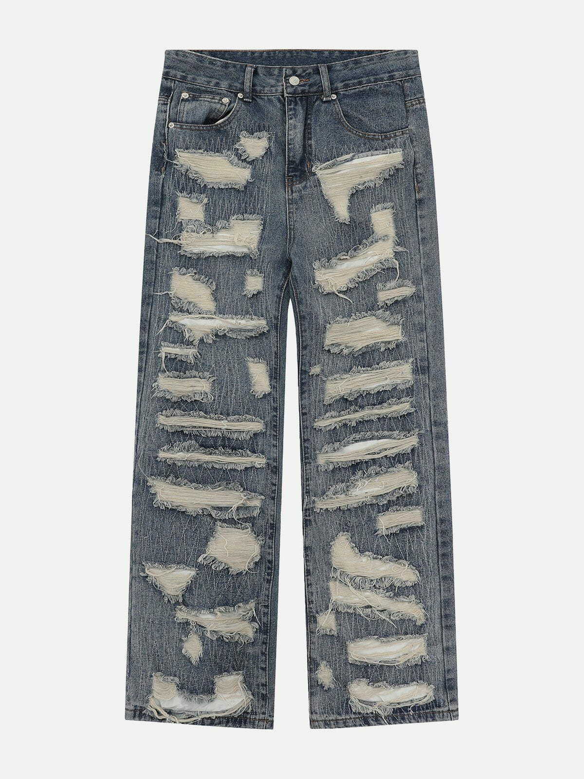 Trendy Multi Hole Jeans for Y2K Fashion Lovers - Grunge Aesthetic & Coquette Style