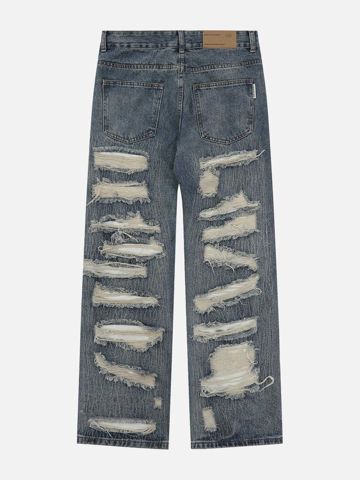 Trendy Multi Hole Jeans for Y2K Fashion Lovers - Grunge Aesthetic & Coquette Style