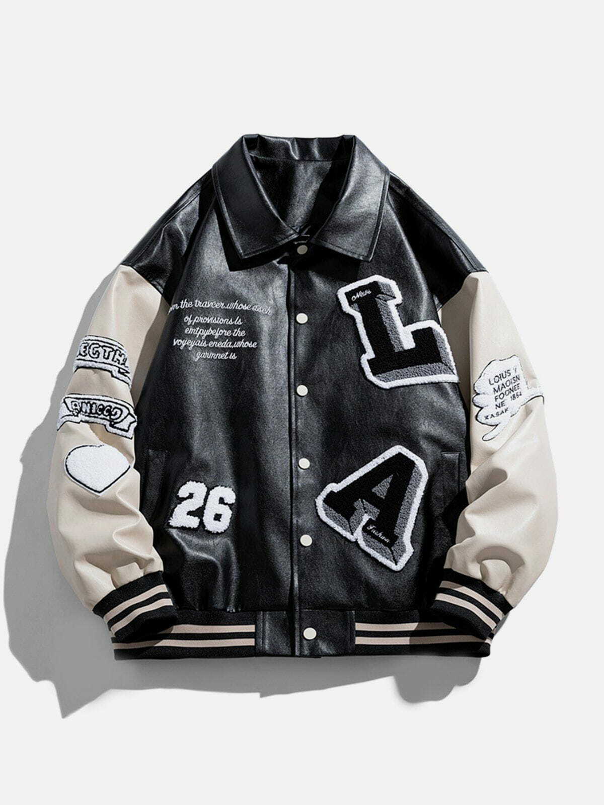 Trendy Patchwork Flocking Letter PU Jacket - Y2K Fashion Meets Grunge Aesthetic Style