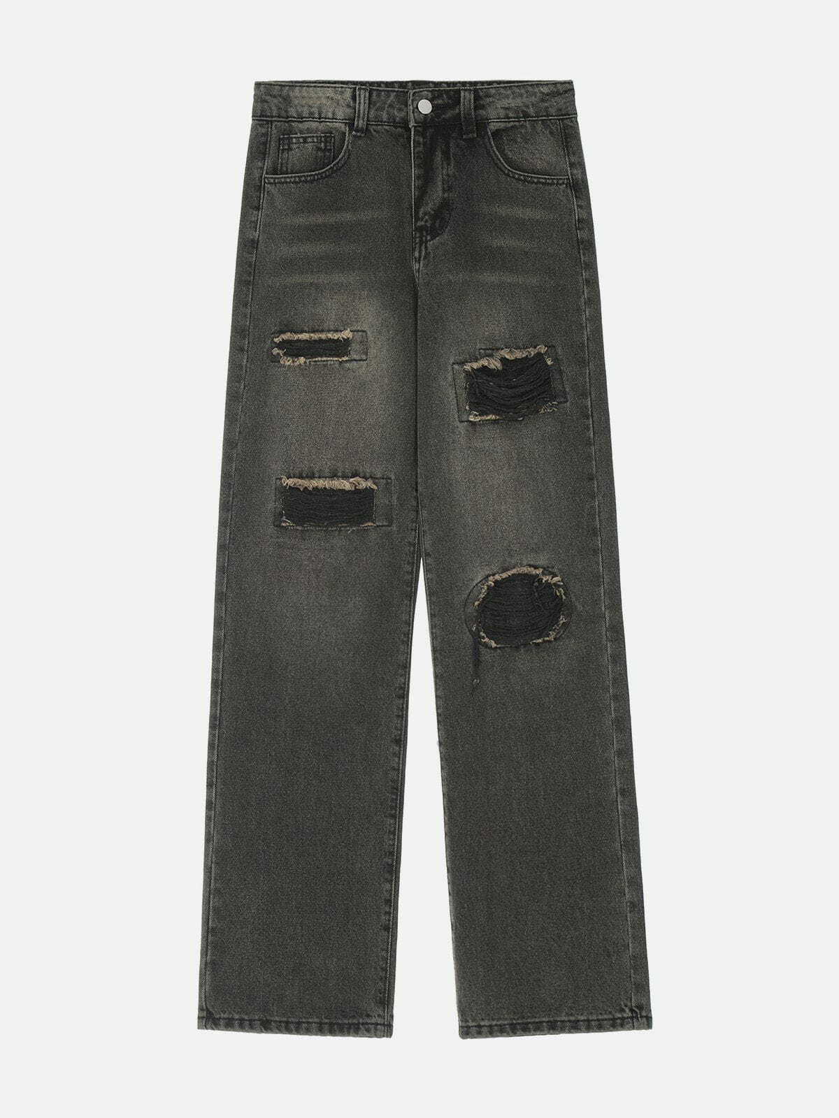 Trendy Patchwork Hole Jeans for Y2K Fashion Lovers | Grunge Aesthetic & Coquette Style