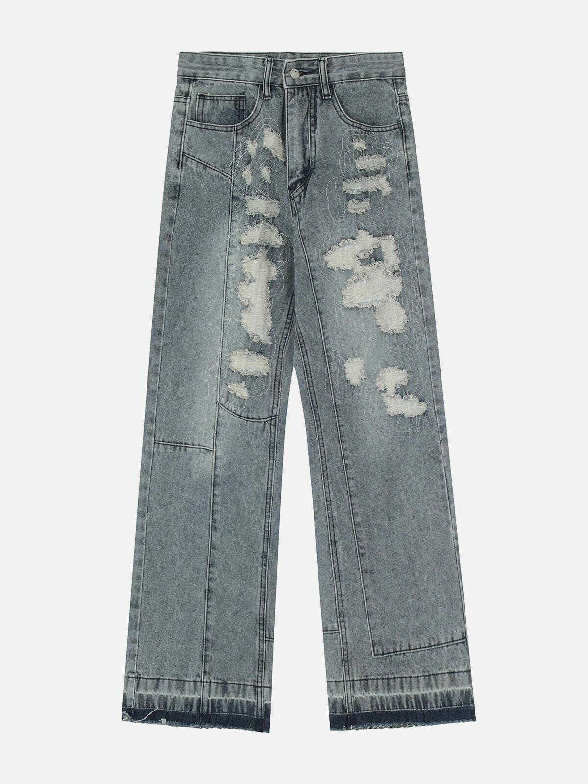 Trendy Patchwork Hole Jeans for Y2K Fashion Lovers | Grunge Aesthetic & Coquette Style