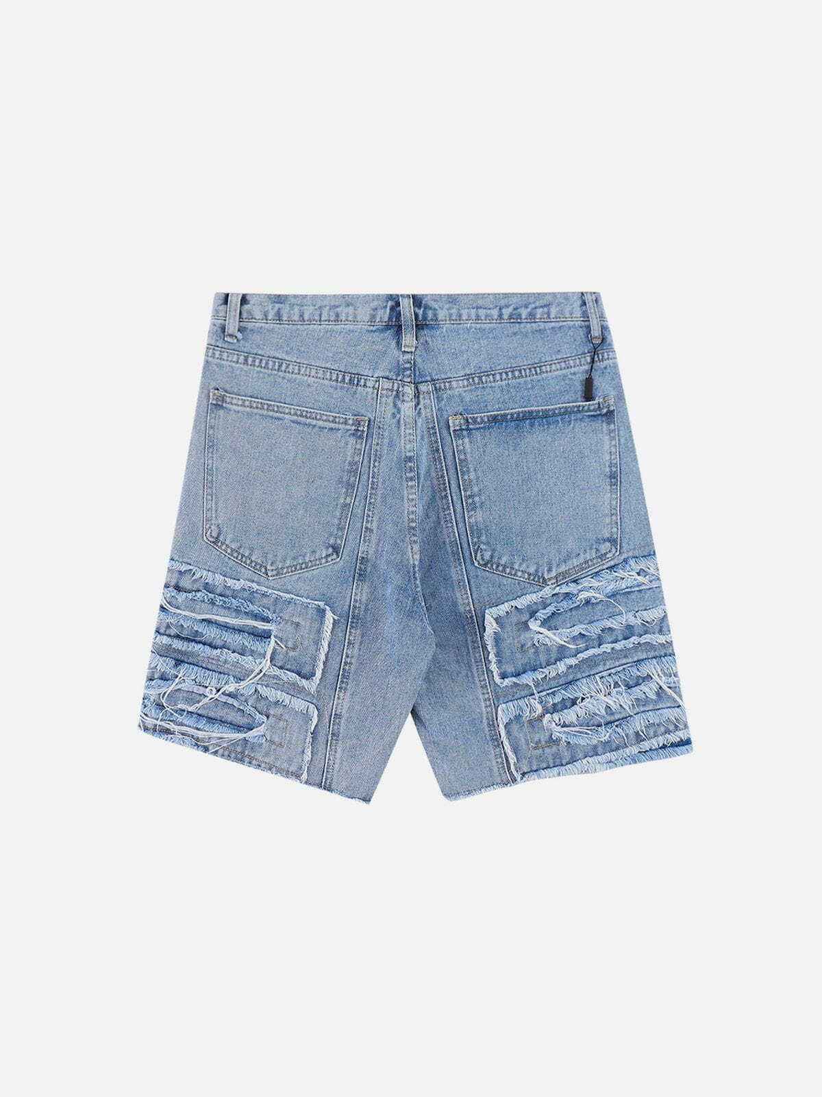 Trendy Patchwork Solid Color Denim Shorts for Y2K Fashion, Grunge Aesthetic & Coquette Style