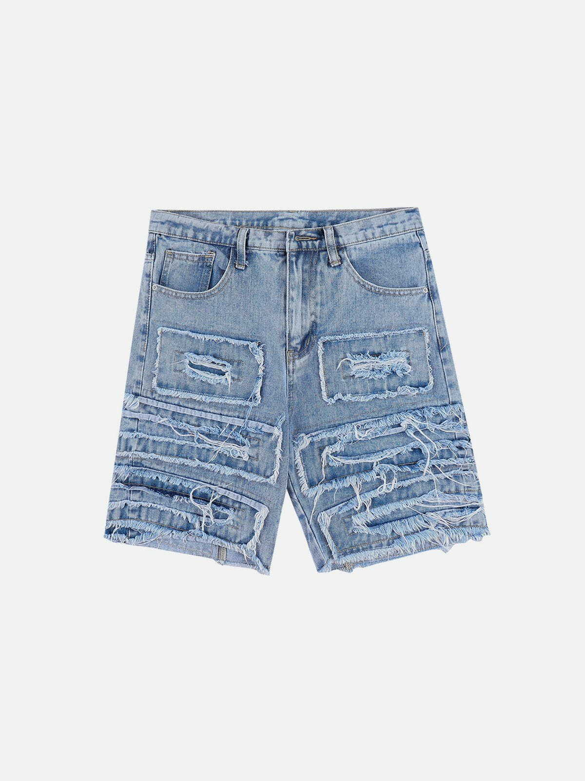 Trendy Patchwork Solid Color Denim Shorts for Y2K Fashion, Grunge Aesthetic & Coquette Style