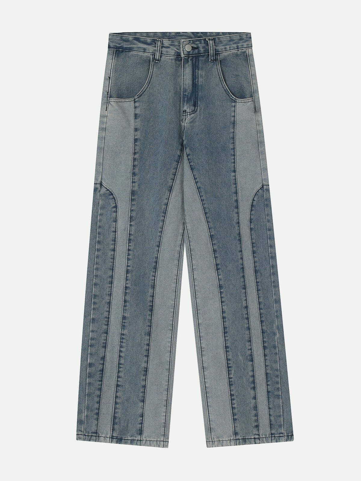 Trendy Patchwork Washed Jeans for Y2K Fashion Lovers - Grunge Aesthetic & Coquette Style