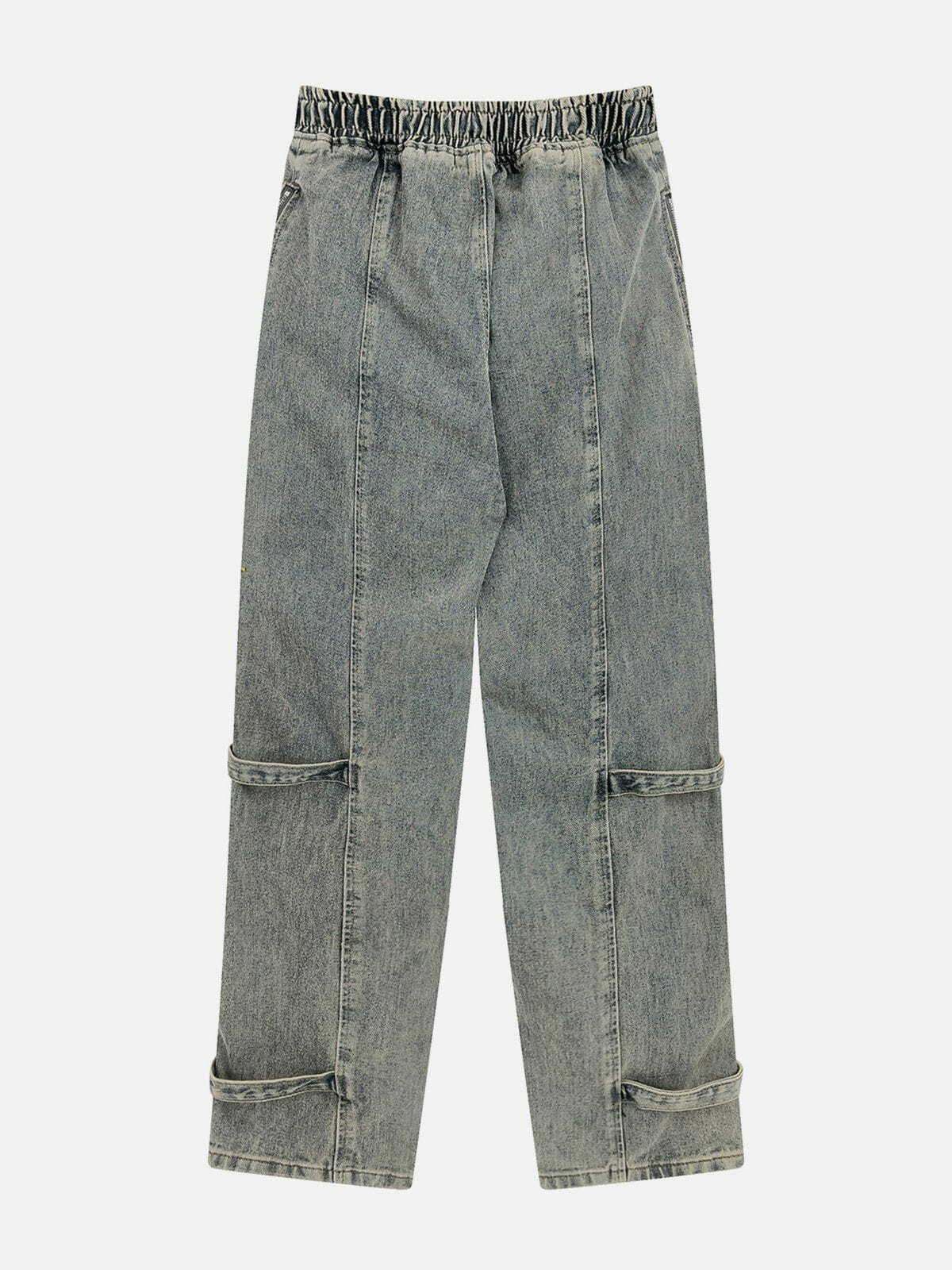 Trendy Side Zipper Drawstring Washed Jeans for Y2K Fashion & Grunge Aesthetic Lovers