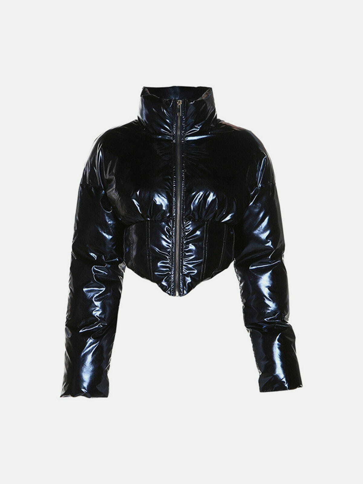 Trendy Solid Color Glossy Water-Resistant Winter Coat for Y2K Fashion Lovers