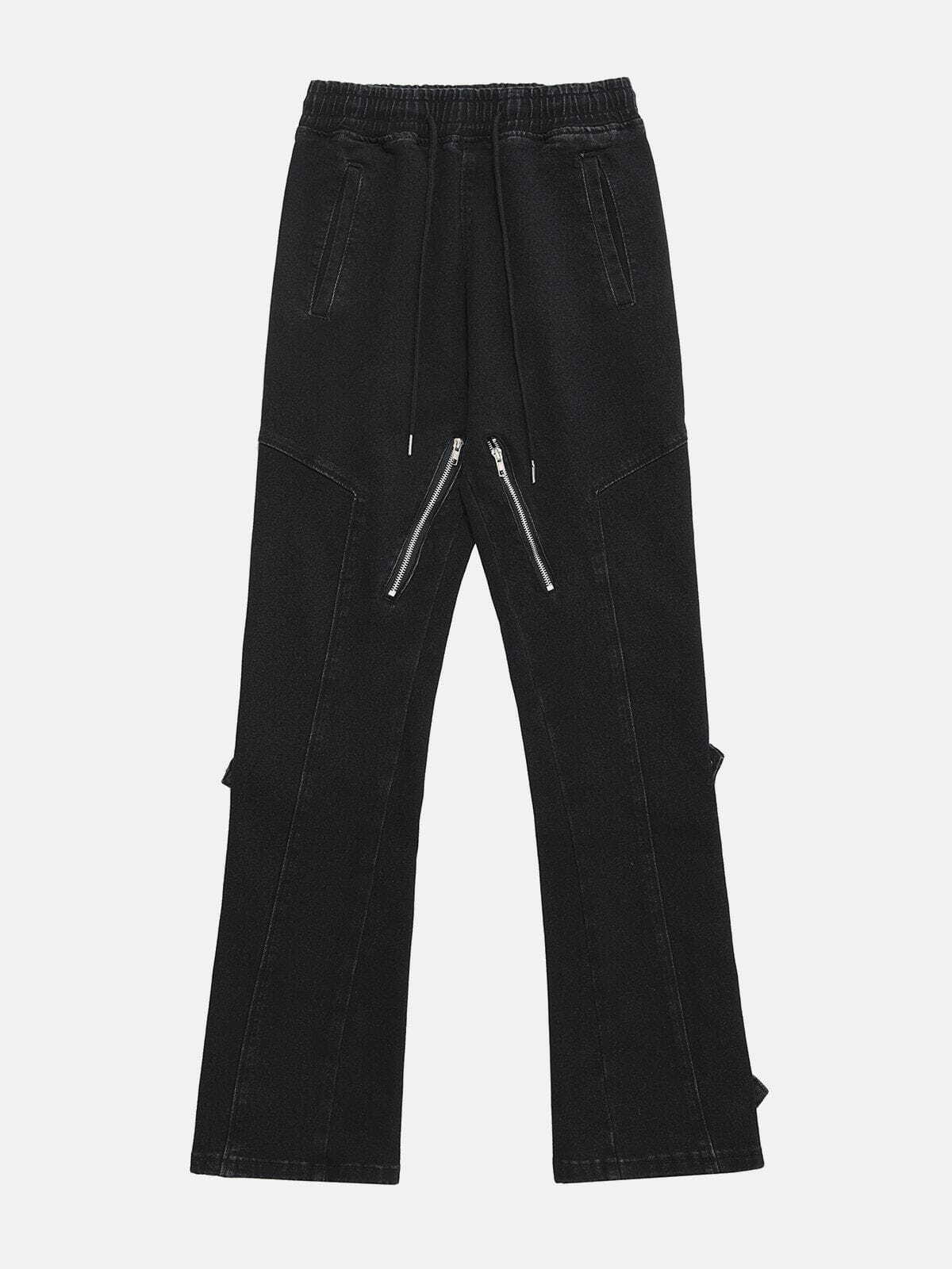 Trendy Solid Color Zipper Drawstring Jeans for Y2K Fashion & Grunge Aesthetic Lovers