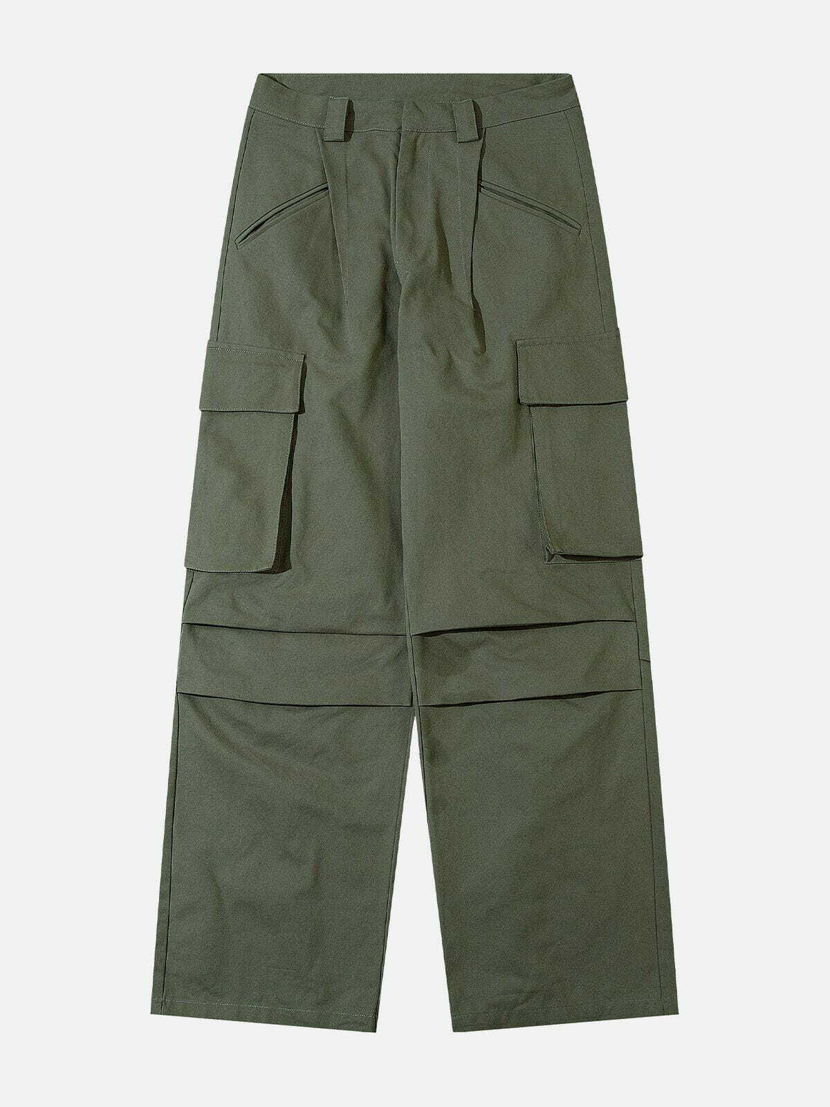 Trendy Solid Large Pocket Cargo Pants for Y2K Fashion, Grunge Aesthetic & Coquette Style