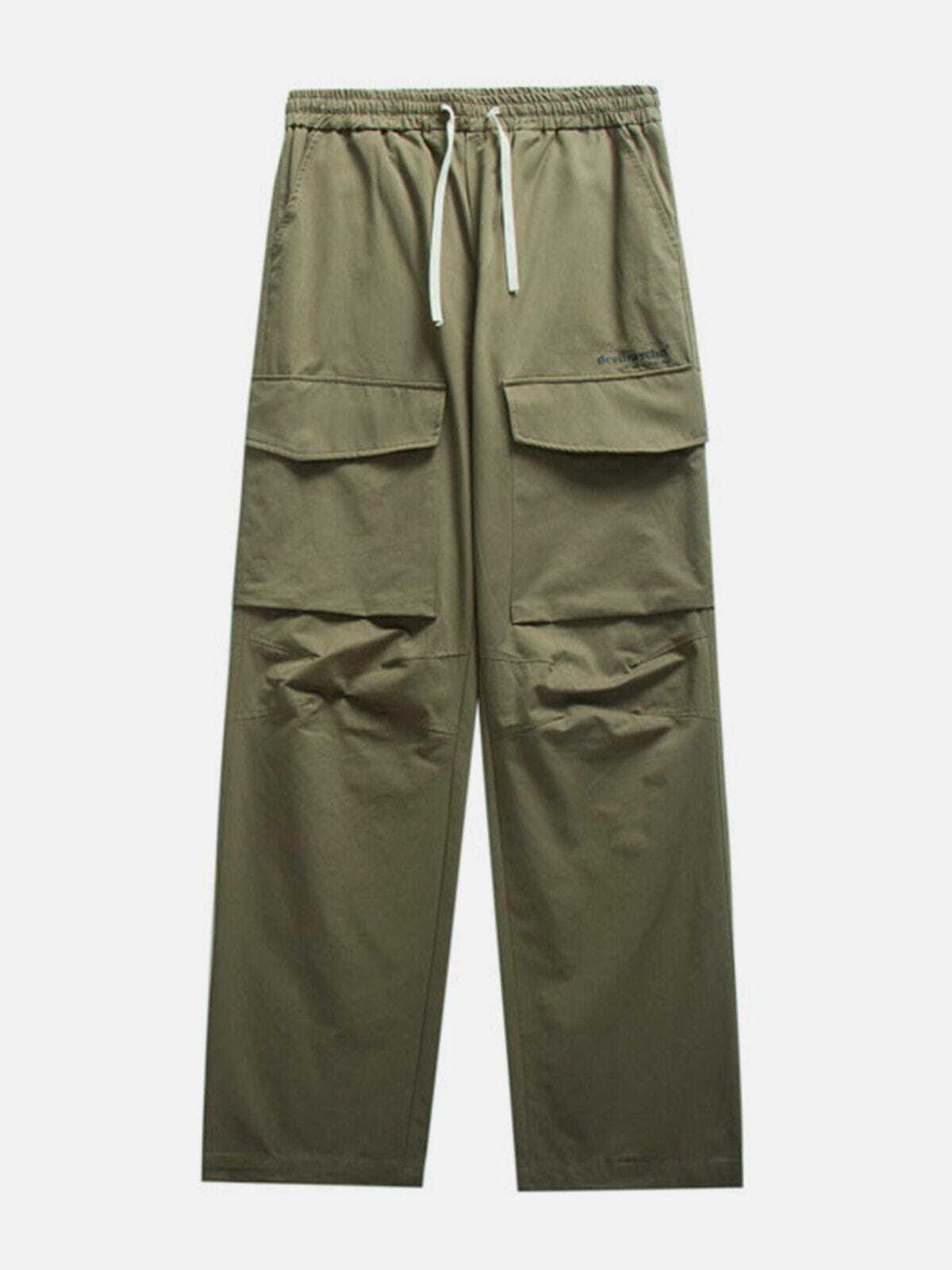 Trendy Solid Large Pocket Cargo Pants for Y2K Fashion, Grunge Aesthetic & Coquette Style