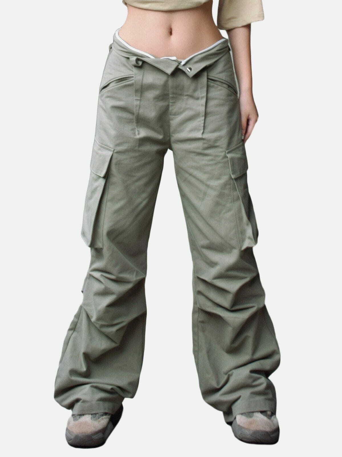 Trendy Solid Large Pocket Cargo Pants for Y2K Fashion, Grunge Aesthetic & Coquette Style