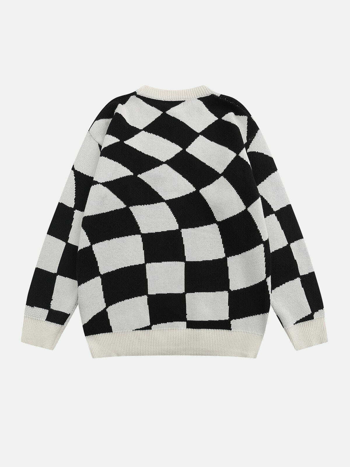 Trendy Y2K Aesthetic Plaid Graphic Sweater - Cozy Grunge Style for Cute Outfits